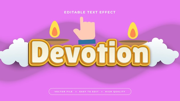 Blanco amarillo y púrpura violeta devoción estilo de fuente de efecto de texto editable en 3D