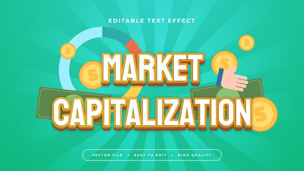 Blanco amarillo y verde capitalización de mercado estilo de fuente de efecto de texto editable en 3D