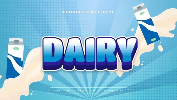 Vector blanco y azul lácteo estilo de fuente de efecto de texto 3d editable
