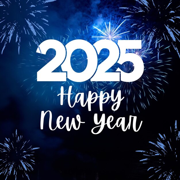 Blanco y azul moderno Feliz año nuevo Instagram Post 1