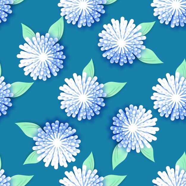 Blanco azul Origami Floral de patrones sin fisuras