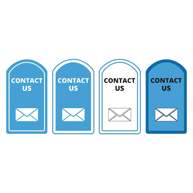 Blanco y azul web contacto con nosotros botones con un sobre sobre un fondo blanco