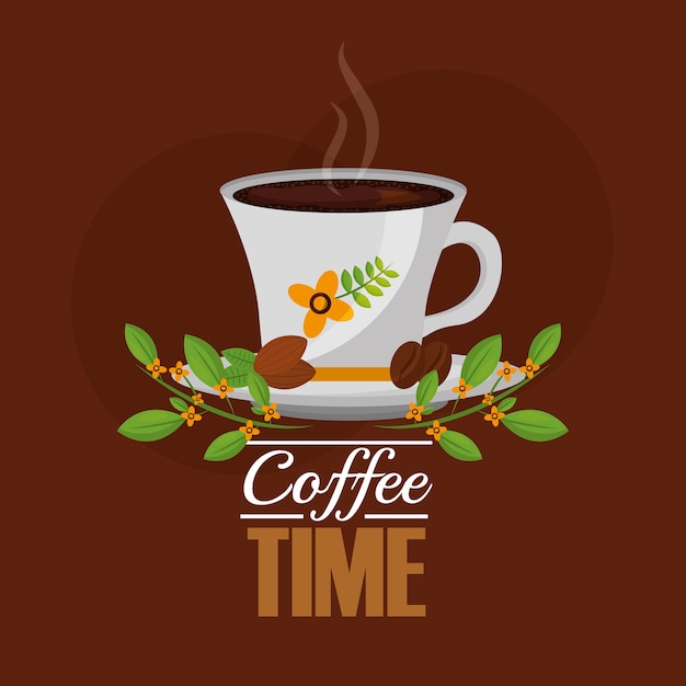 blanco cerámica taza de café semillas hojas ilustración vectorial