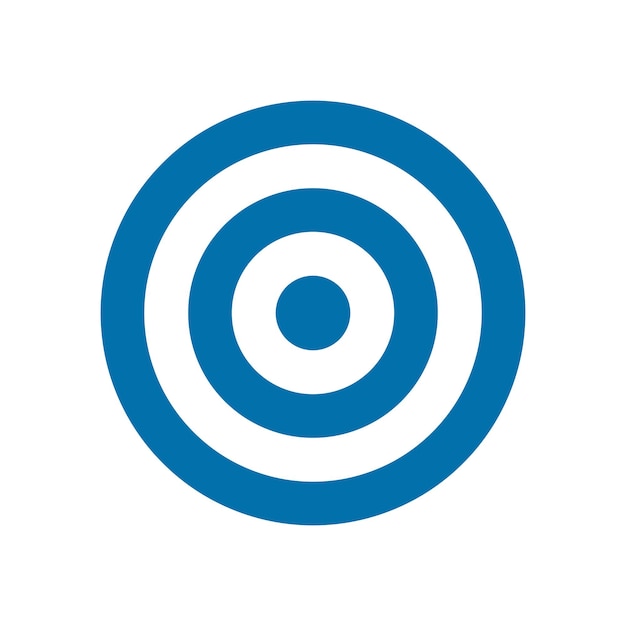 Blanco de diana abstracto, objetivo o vector de icono de meta. Símbolo de logotipo de círculos concéntricos azul y blanco.