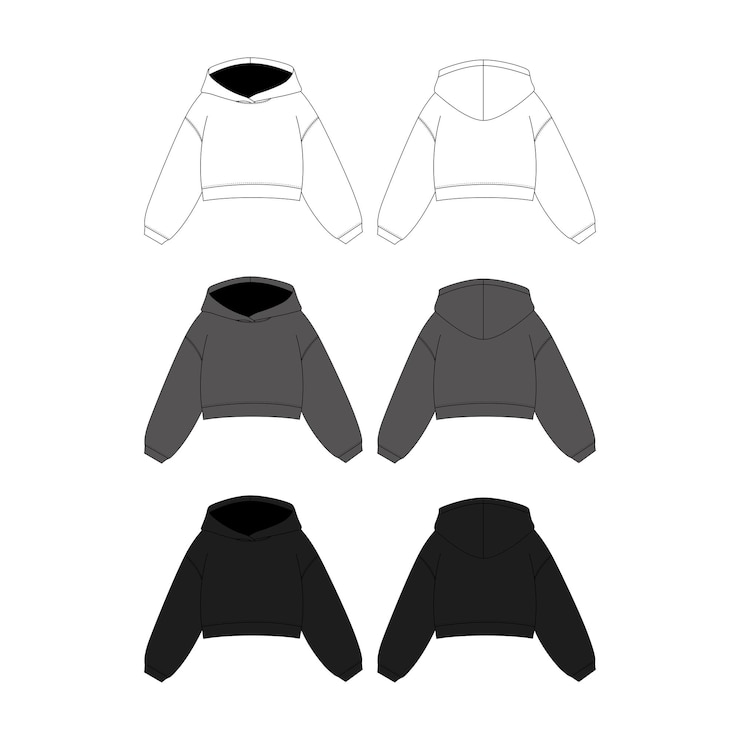 Vector en blanco de gran tamaño con capucha recortada dibujo técnico vectorial ilustración de moda con capuchón recortado plano