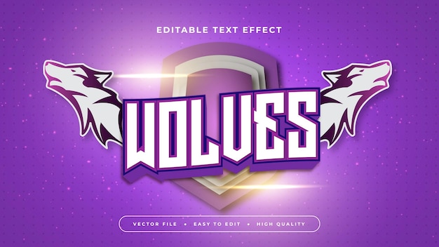 Blanco gris gris y púrpura violeta lobos estilo de fuente de efecto de texto editable en 3D
