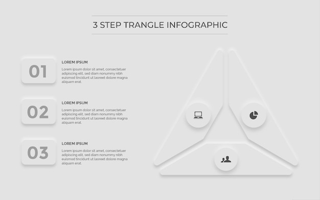 Blanco infografía mínimo limpio 3 pasos triángulo premium vector