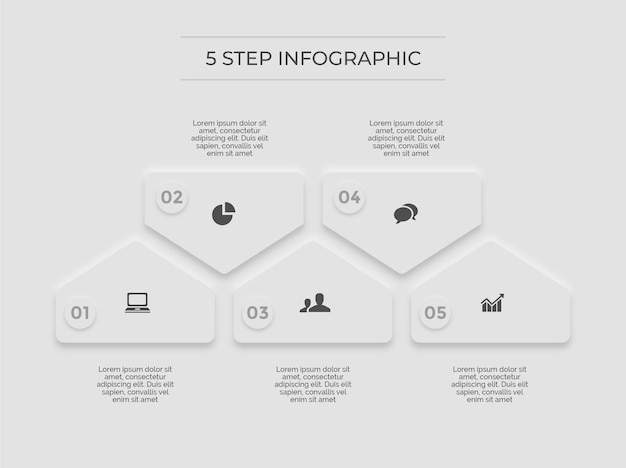 Blanco infografía mínimo limpio 5 pasos premium vector