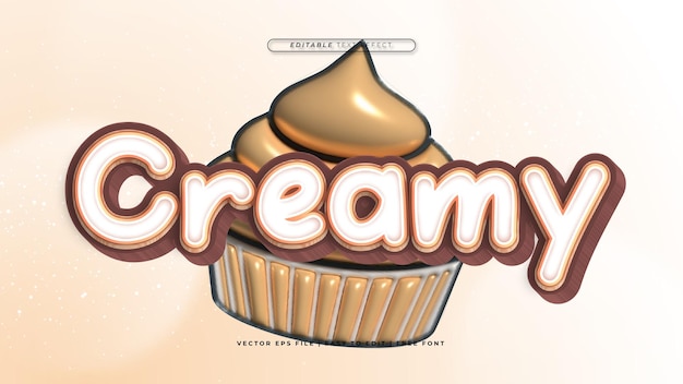 Blanco marrón y beige cremoso estilo de fuente de efecto de texto editable en 3D