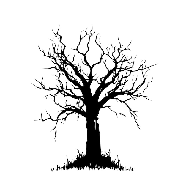 Un blanco y negro de un árbol embrujado Vector