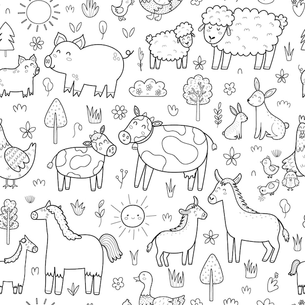 Blanco y negro madre y bebé animales de patrones sin fisuras