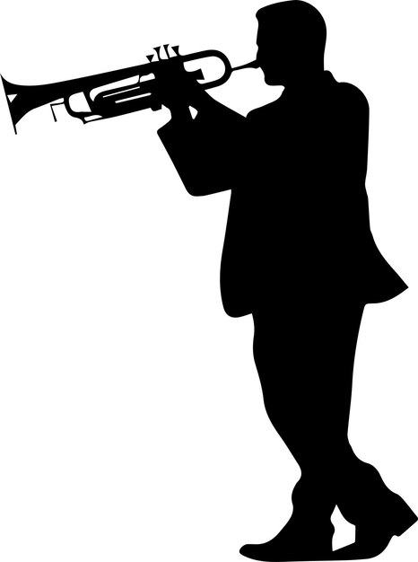 Un blanco y negro de una persona tocando una trompeta Vector
