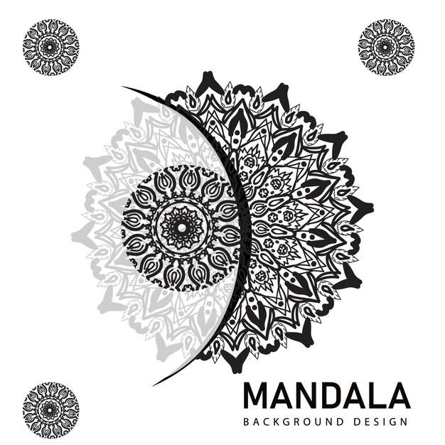 Blanco y negro, vintage oscuro, diseño de mandala de fondo de plantilla.