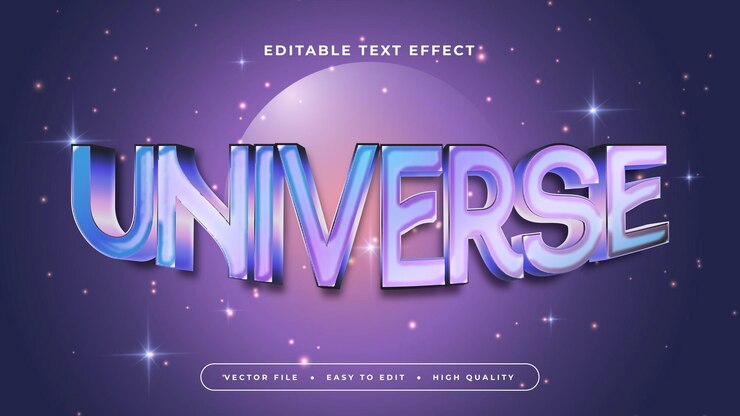 Vector blanco púrpura violeta y azul universo 3d estilo de fuente de efecto de texto editable