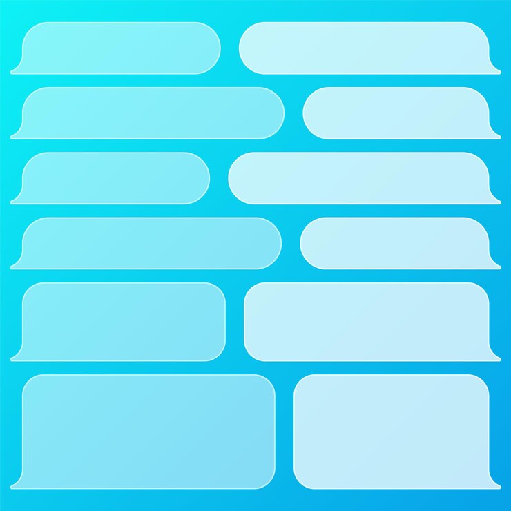 Vector blanco transparente varias burbujas de mensajes en fondo colorido chat o mensajero burbuja de voz marco de texto sms envío de mensajes cortos ilustración vectorial