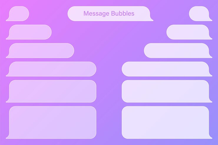 Vector blanco transparente varias burbujas de mensajes en fondo colorido chat o mensajero burbuja de voz marco de texto sms envío de mensajes cortos ilustración vectorial
