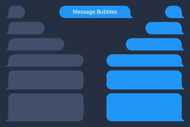 En blanco varias burbujas de mensajes chat o mensajero burbuja de voz marco de texto sms envío de mensajes cortos modo oscuro ilustración vectorial