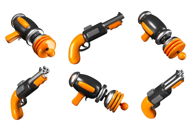 Blaster y rifle realistas en diferentes posiciones Armas modernas y futuristas