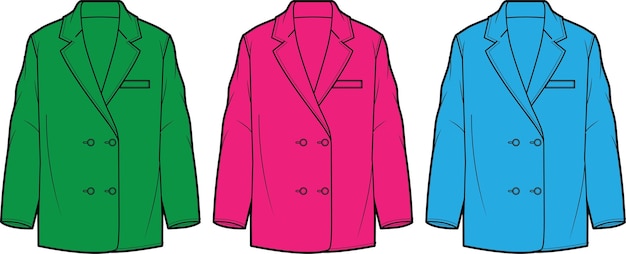 Blazer de gran tamaño para la plantilla de ilustración vectorial de dibujo técnico de boceto plano de moda