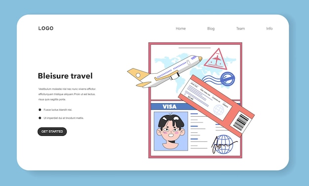 Vector bleisure viajes web banner o página de aterrizaje conjunto de negocios y viajes turísticos trabajo de viaje nómada digital