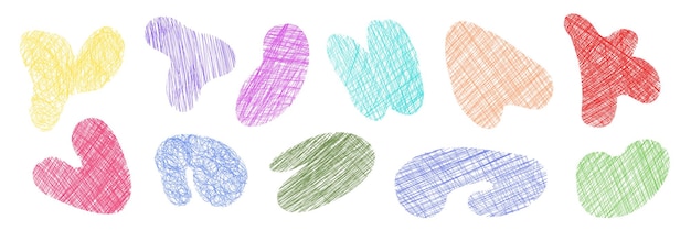 Blob abstracto formas de ameba de forma libre conjunto de texturas de niños de colores dibujos dibujos rizos