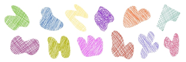 Blob abstracto formas de ameba de forma libre conjunto de texturas de niños de colores dibujos dibujos rizos