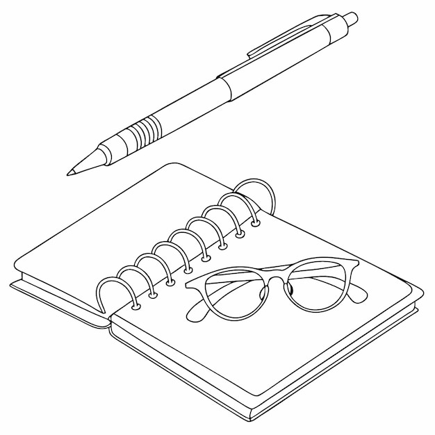 El bloc de notas, el bolígrafo y las gafas