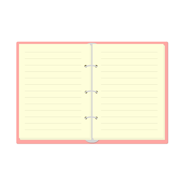 Bloc de notas de diseño plano y hojas de papel aisladas sobre fondo blanco ilustración de vector de cuaderno abierto