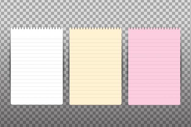 Bloc de notas de espiral realista en el fondo transparente.