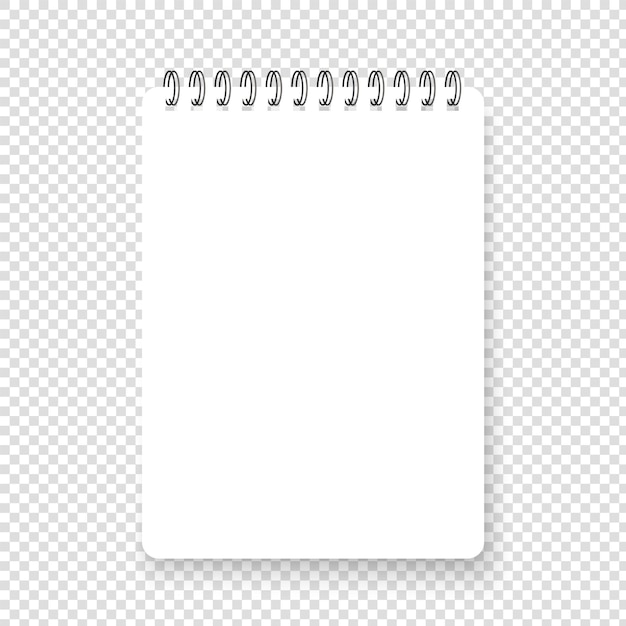 Bloc de notas de espiral realista vertical con sombra. limpiar la página cuadrada de nota realista. cuaderno de vector en blanco sobre fondo transparente. vista superior.
