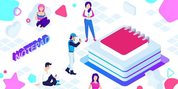 Bloc de notas icono de diseño isométrico Vector web ilustración 3d concepto colorido