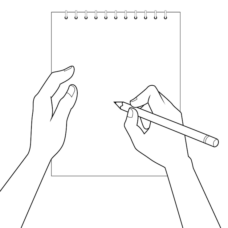 Vector bloc de notas vacío y mano con lápiz