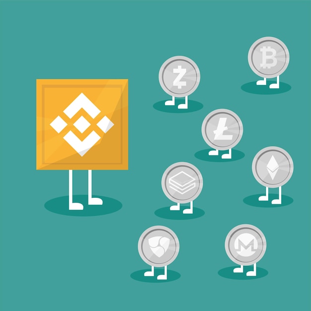 Blockchain binance: tecnología de intercambio de criptomonedas. Ilustración de vector de estilo de diseño plano. Concepto de negocio