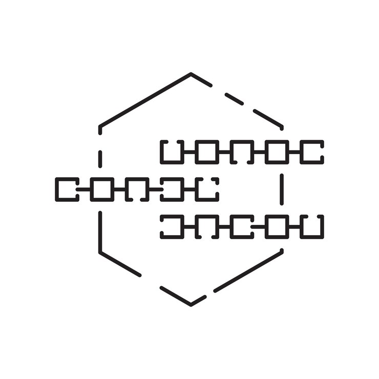 Vector blockchain concepto de línea vectorial icono o elemento de logotipo tecnología y finanzas monetarias