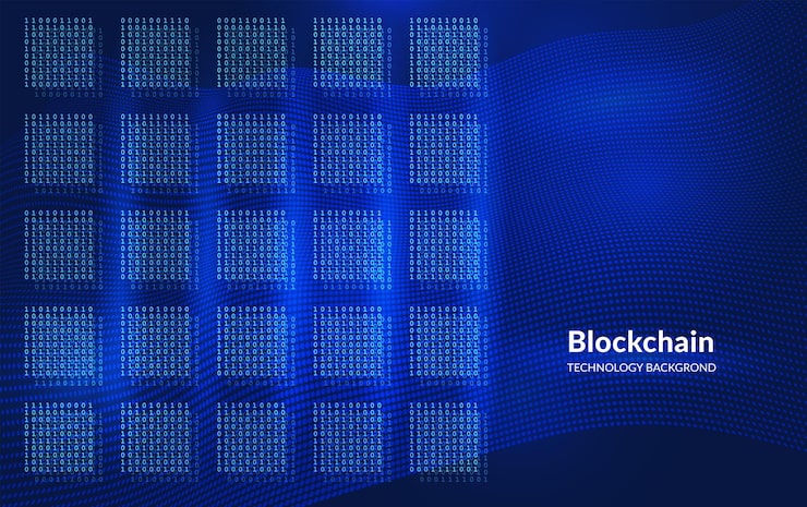 Vector blockchain digital background with glowing binary code blocks futuristic technology concept symbolizing decentralized data networks cryptocurrency and secure information flow