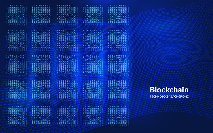 Vector blockchain digital background with glowing binary code blocks futuristic technology concept symbolizing decentralized data networks cryptocurrency and secure information flow