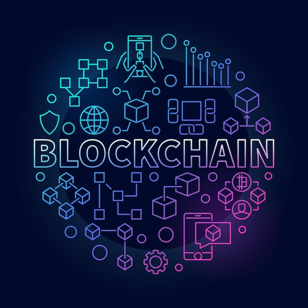 Blockchain tecnología colorido esquema redondo vector ilustración