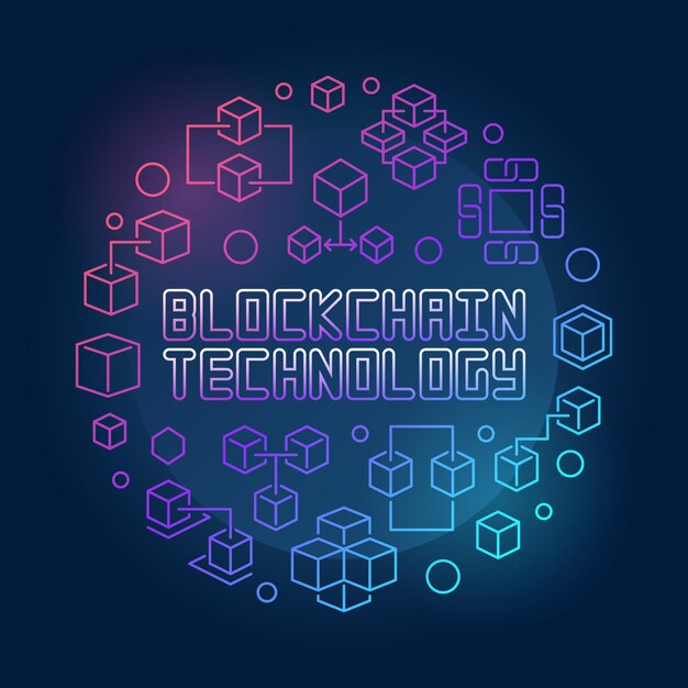 Vector blockchain tecnología vector color línea circular ilustración