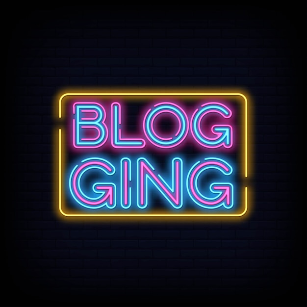 Blog de neón de texto. blogging letrero de neón diseño plantilla tendencia moderna diseño