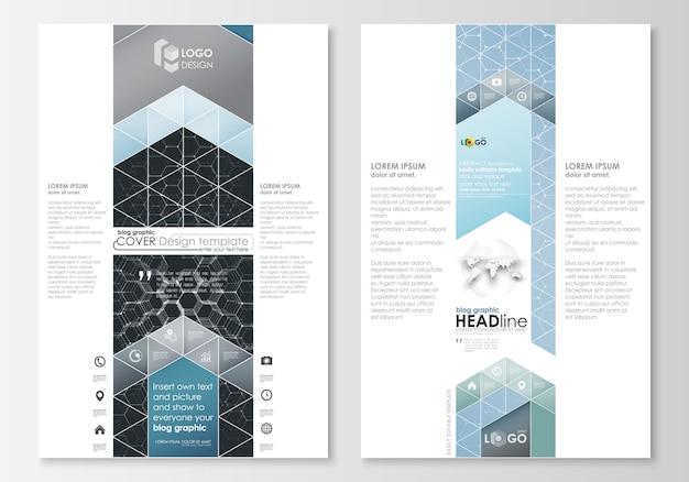 Blog de plantillas gráficas de negocios. Plantilla de diseño de página web, diseño vectorial abstracto editable fácil. Patrón de química, estructura de moléculas hexagonales. Concepto de medicina, ciencia y tecnología.
