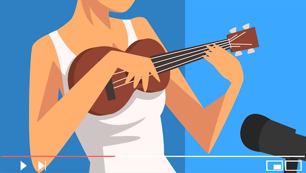 Blogger dando tutorial de guitarra ilustración vectorial creador de redes sociales concepto