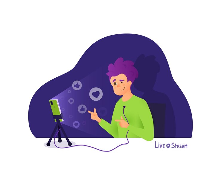 Vector el blogger hace transmisiones en vivo y recibe me gusta y pulgares.