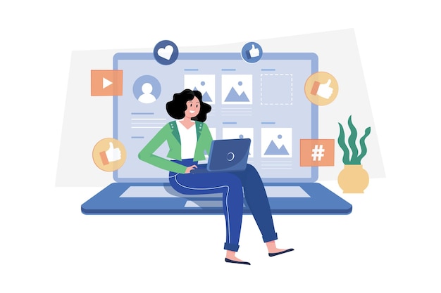 Blogger haciendo ilustración de gestión de contenido