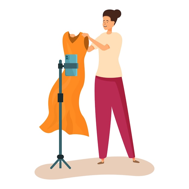 Blogger de moda grabando video usando su teléfono inteligente en un trípode negocio en línea