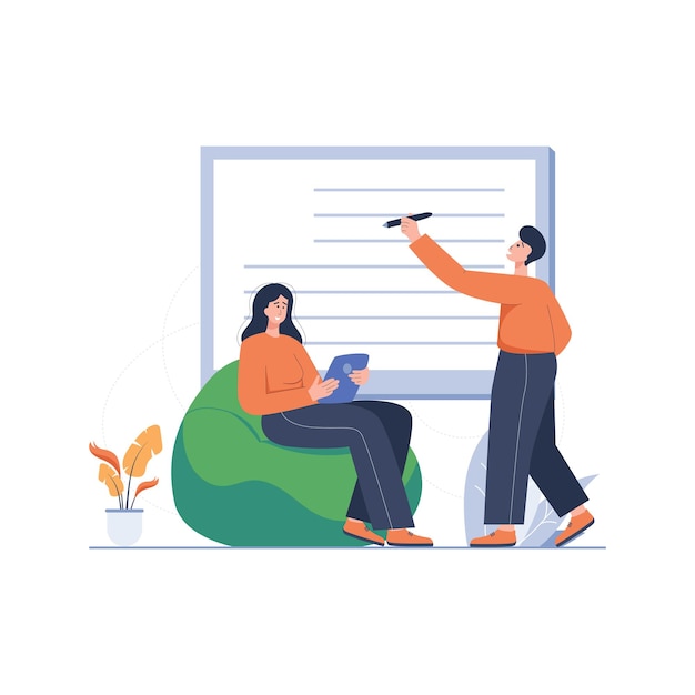 bloggers que trabajan en la ilustración del concepto de escritura creativa