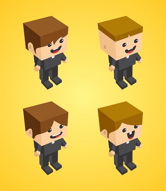 bloque isométrico personaje de dibujos animados vector arte gráfico