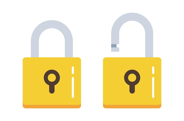 Bloquear icono plano Candado desbloqueado y bloqueado Bloqueo cerrado y bloqueo abierto Vector