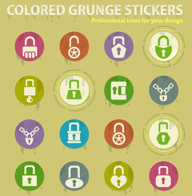 Bloquear iconos grunge de colores