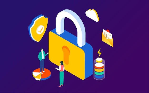 Bloqueo de cifrado de seguridad de datos de Internet en la ilustración de vector de computadora