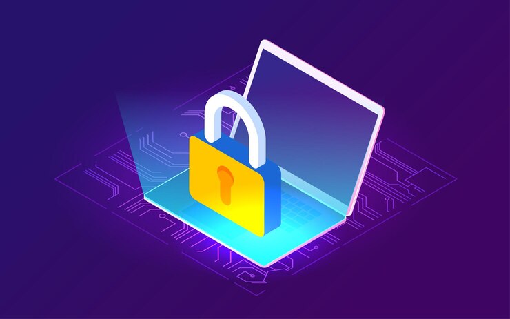Vector bloqueo de cifrado de seguridad de datos de internet en la ilustración de vector de computadora
